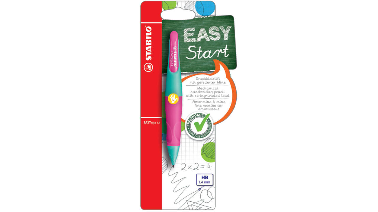 Vulpotlood STABILO Easyergo HB 1.4mm linkshandig turquose/neon roze blister à 1 stuk