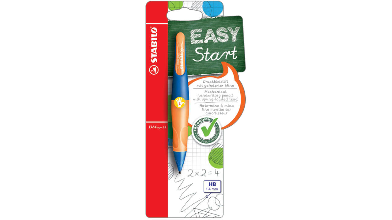 Vulpotlood STABILO Easyergo HB 1.4mm linkshandig ultramarine/neon oranje blister à 1 stuk