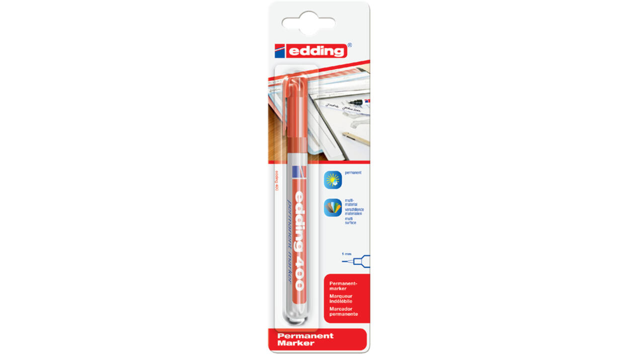 Viltstift edding 400 rond 1mm rood blister à 1 stuk