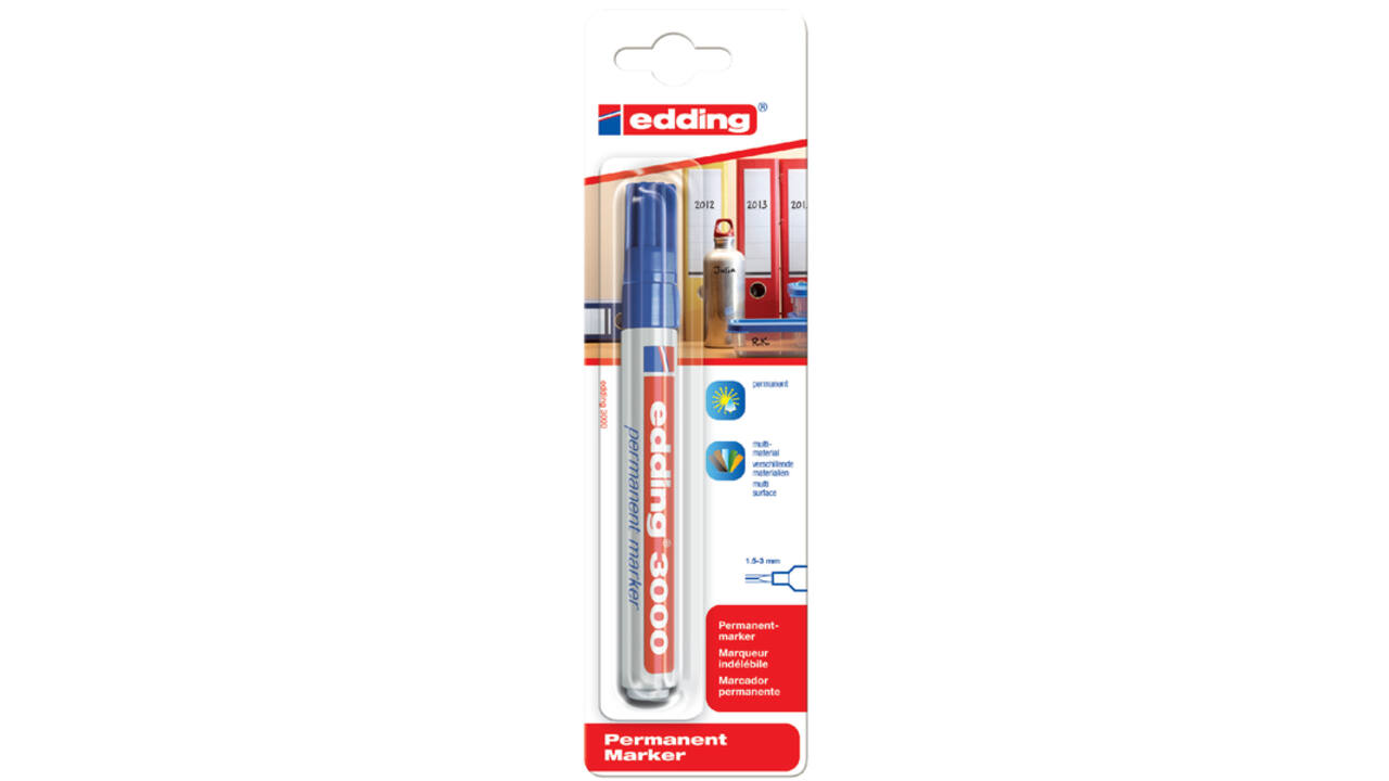 Viltstift edding 3000 rond 1.5-3mm blauw blister à 1 stuk