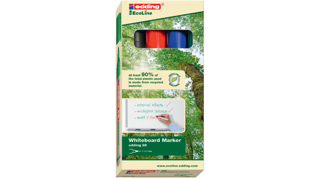 Viltstift edding 28 whiteboard Ecoline rond 1.5-3mm assorti set à 4 stuks
