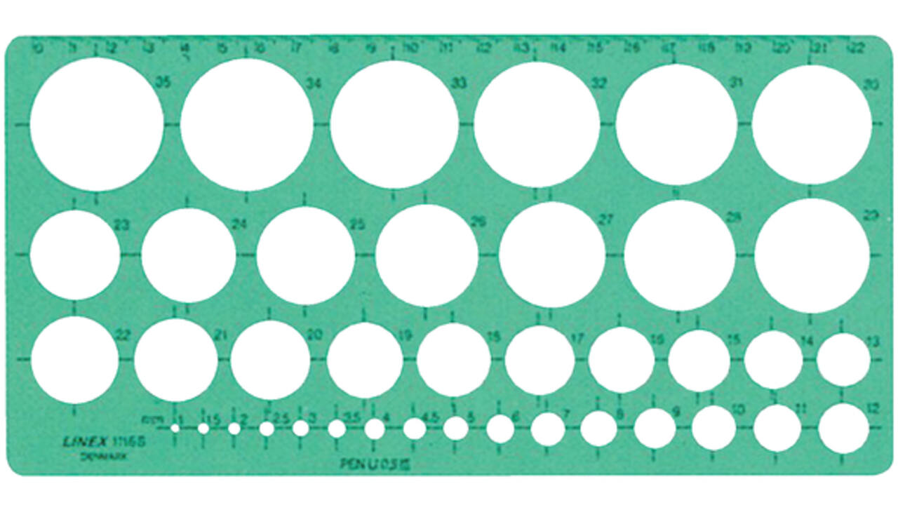 Cirkelsjabloon Linex 39 cirkels met inktvoetjes 1-35mm groen