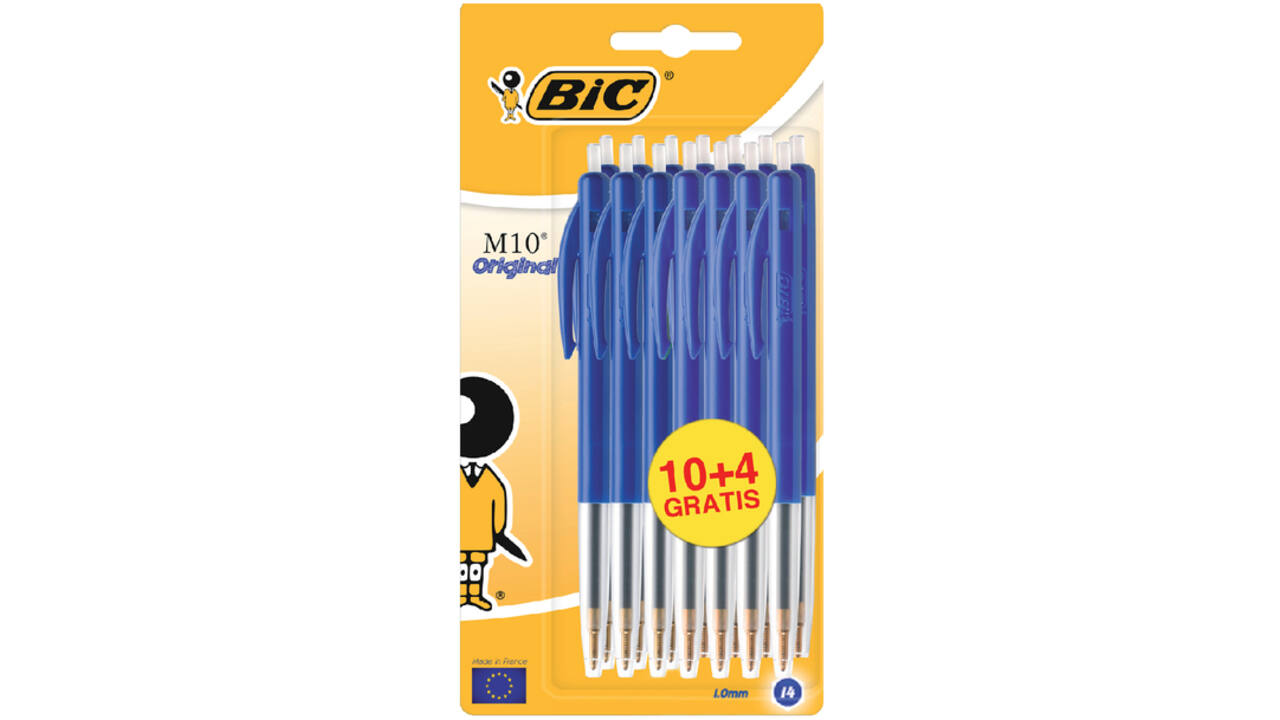 Balpen Bic M10 medium blauw blister à 10+4 gratis