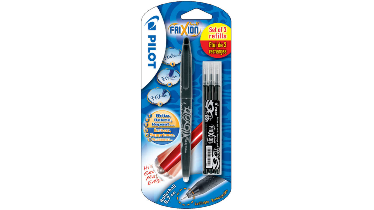 Rollerpen PILOT friXion medium zwart blister à 1 stuk + 3 vullingen