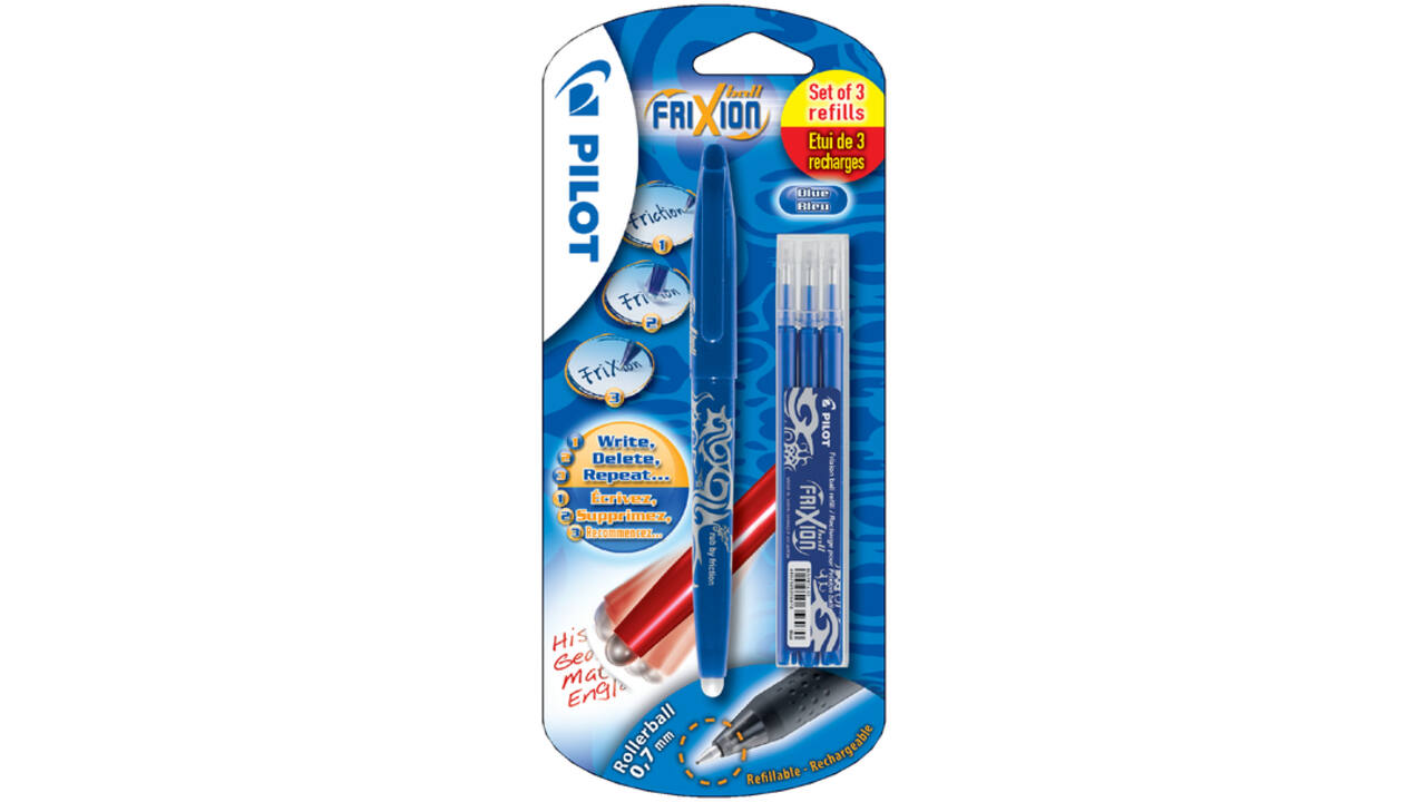 Rollerpen PILOT friXion medium blauw blister à 1 stuk + 3 vullingen