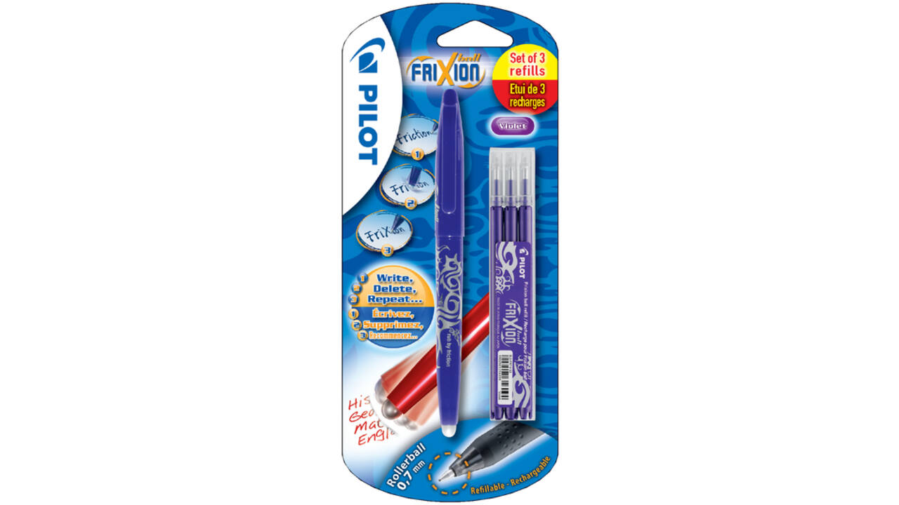 Rollerpen PILOT friXion medium paars blister à 1 stuk + 3 vullingen