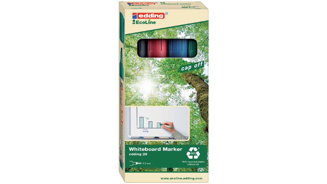 Viltstift edding 29 whiteboard Ecoline rond 1-5mm assorti set à 4 stuks