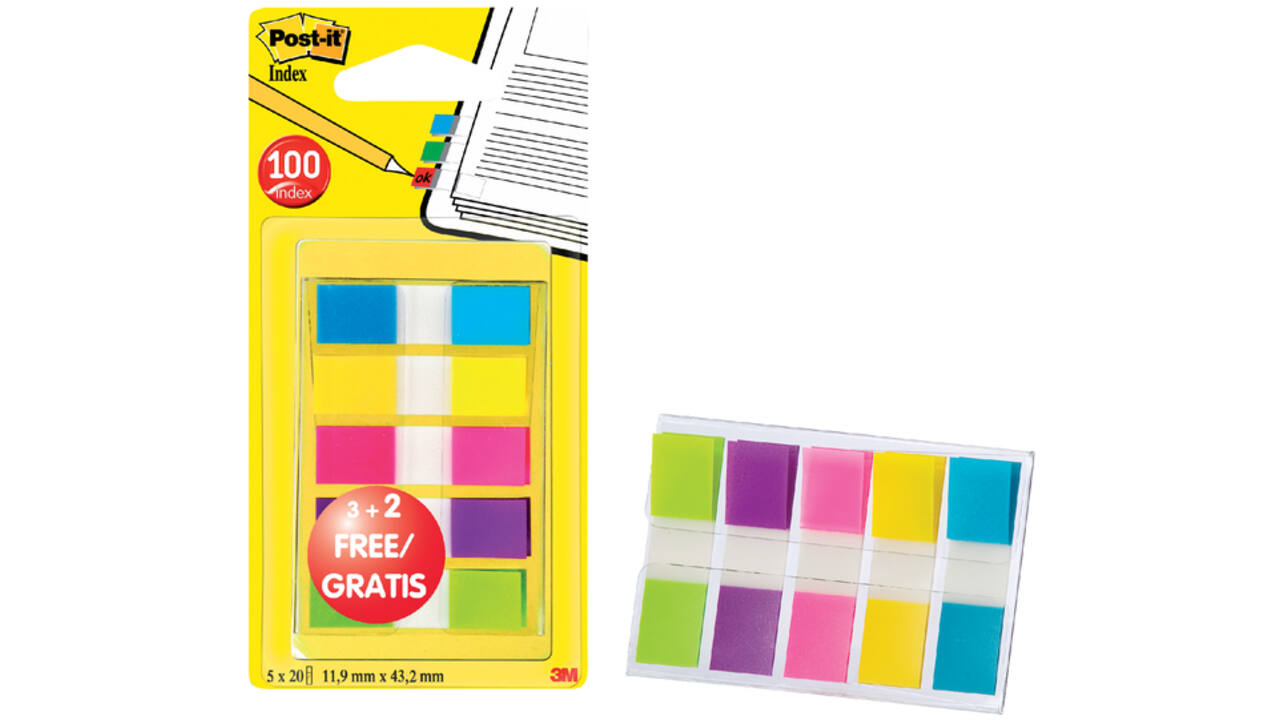 Indextabs Post-it 6835 11.9x43.1mm 3+2 gratis assorti
