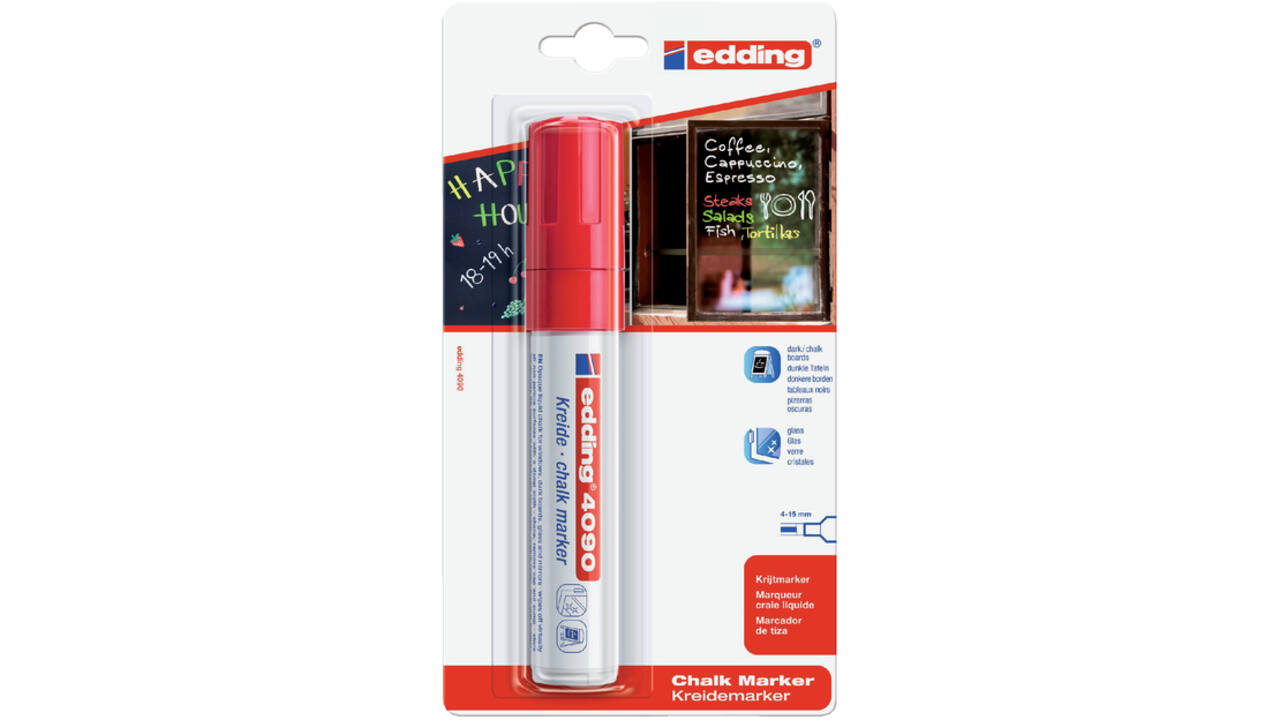 Krijtstift edding 4090 window schuin 4-15mm rood blister à 1 stuk