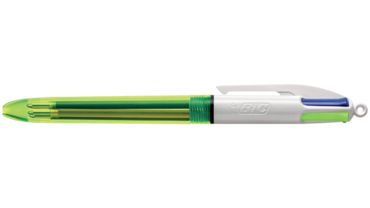 Balpen Bic 4kleuren medium fluor geel