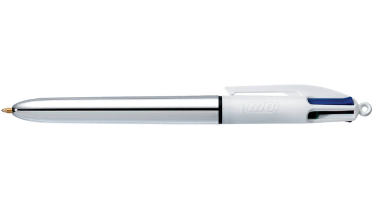 Balpen Bic 4kleuren shine medium zilver