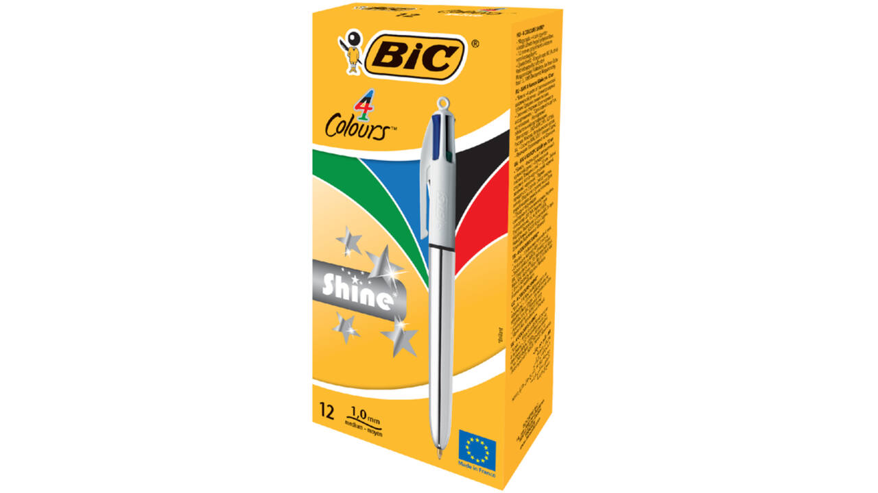Balpen Bic 4kleuren shine medium zilver