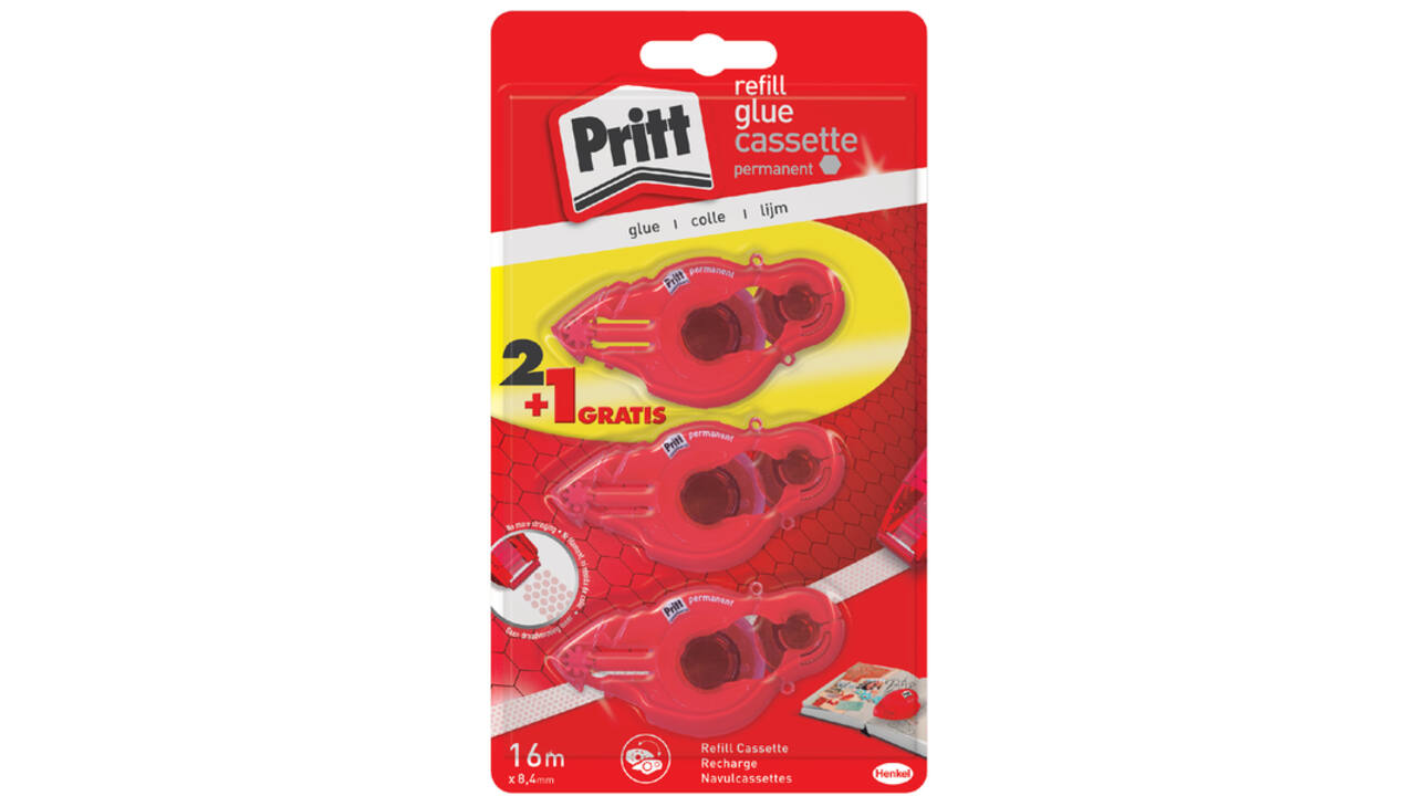 Lijmroller Pritt navulcassette permanent 2+1 gratis blister