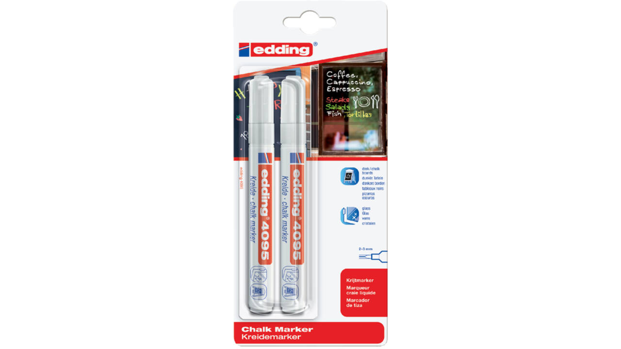 Krijtstift edding 4095 rond 2-3mm wit blister à 2 stuks
