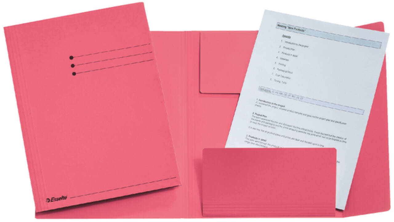 Dossiermap Esselte A4 3 kleppen manilla 275gr roze