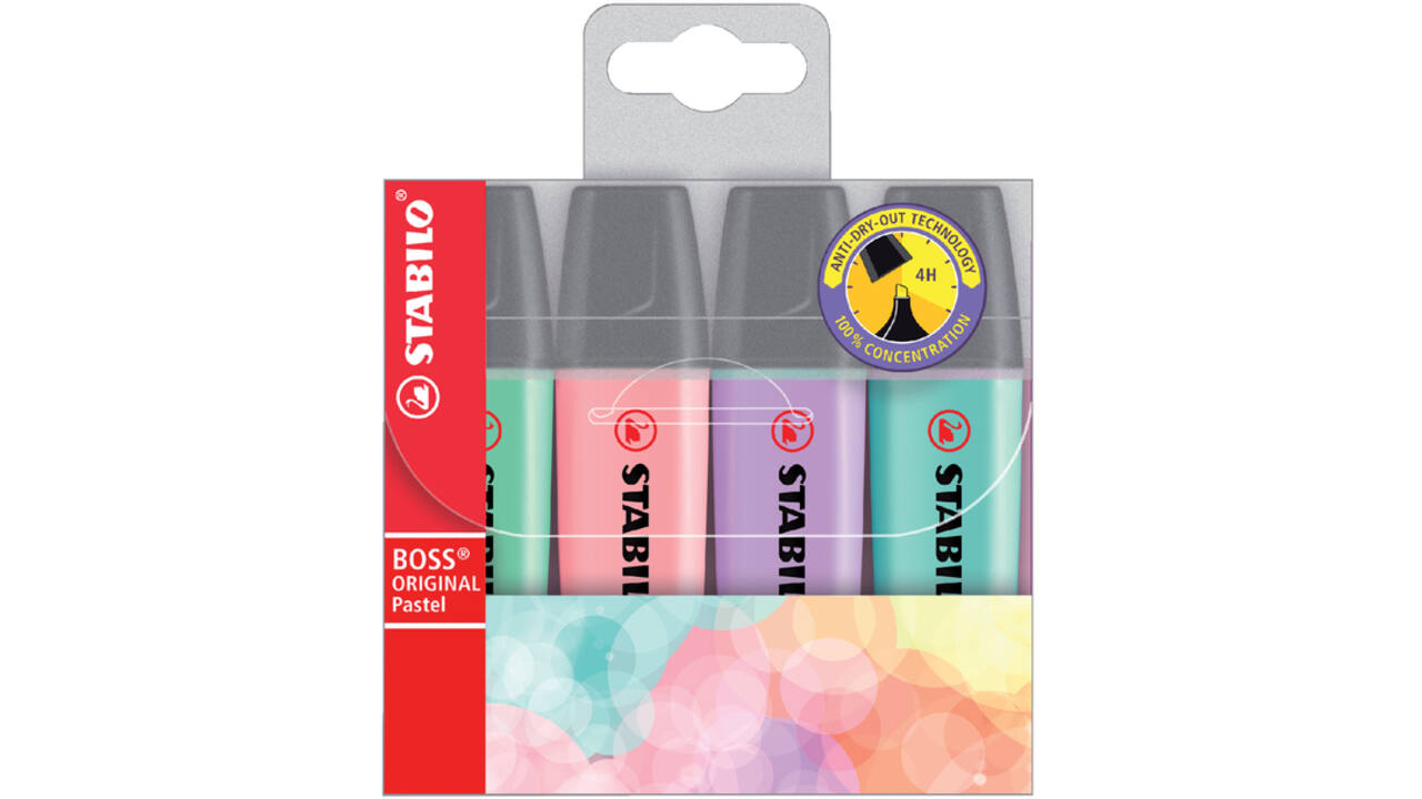 Markeerstift STABILO BOSS Original 70/4 pastel assorti etui à 4 stuks