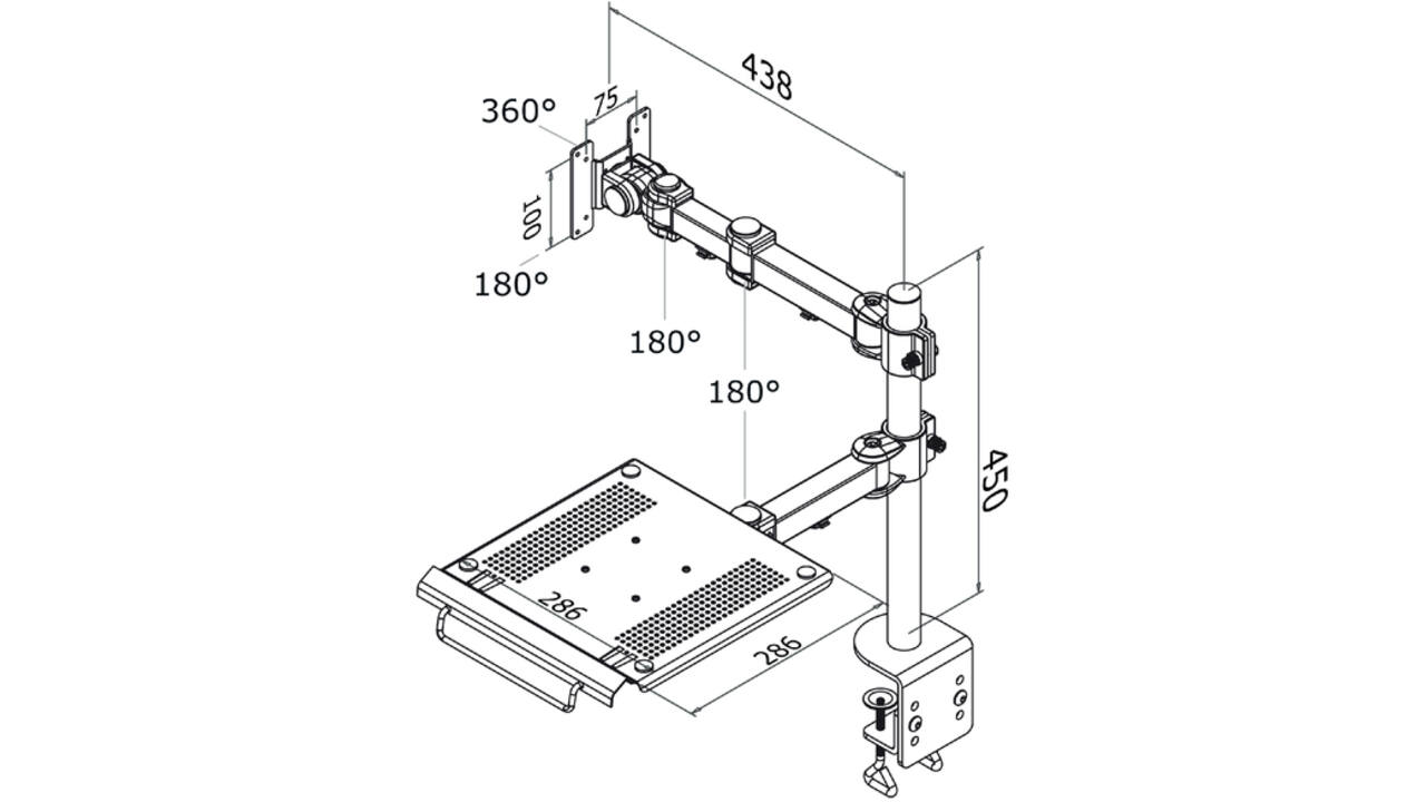 Laptoparm Neomounts D960 10-27" met klem zwart