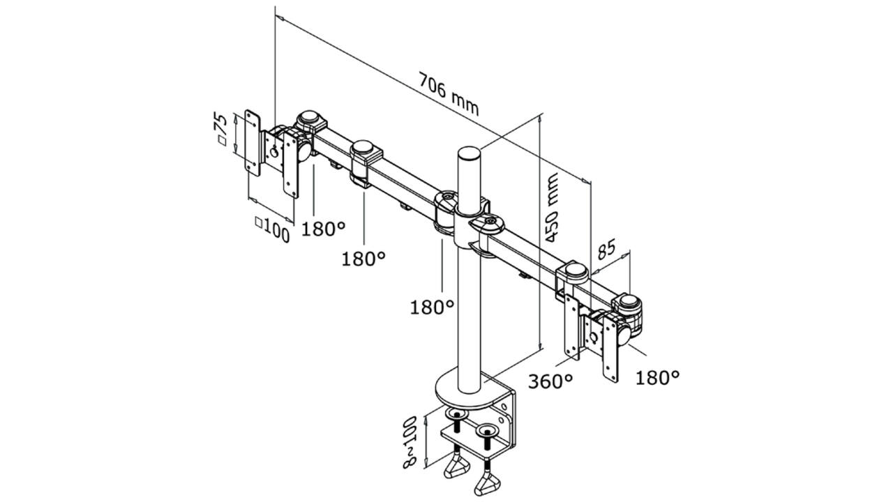 Monitorarm Neomounts D960D 2x10-27" met klem zwart