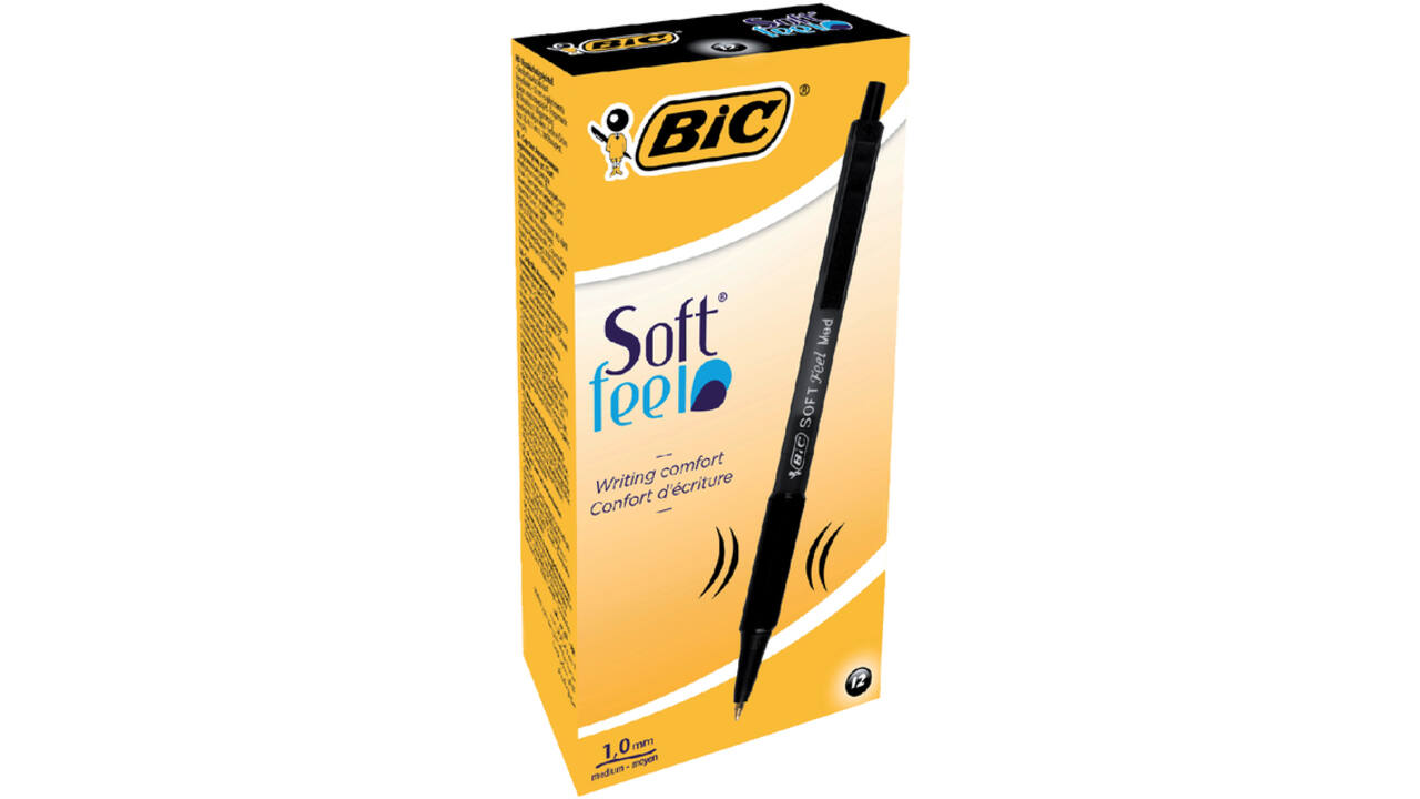 Balpen Bic soft feel grip clic medium zwart