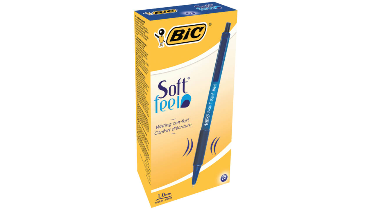 Balpen Bic soft feel grip clic medium blauw