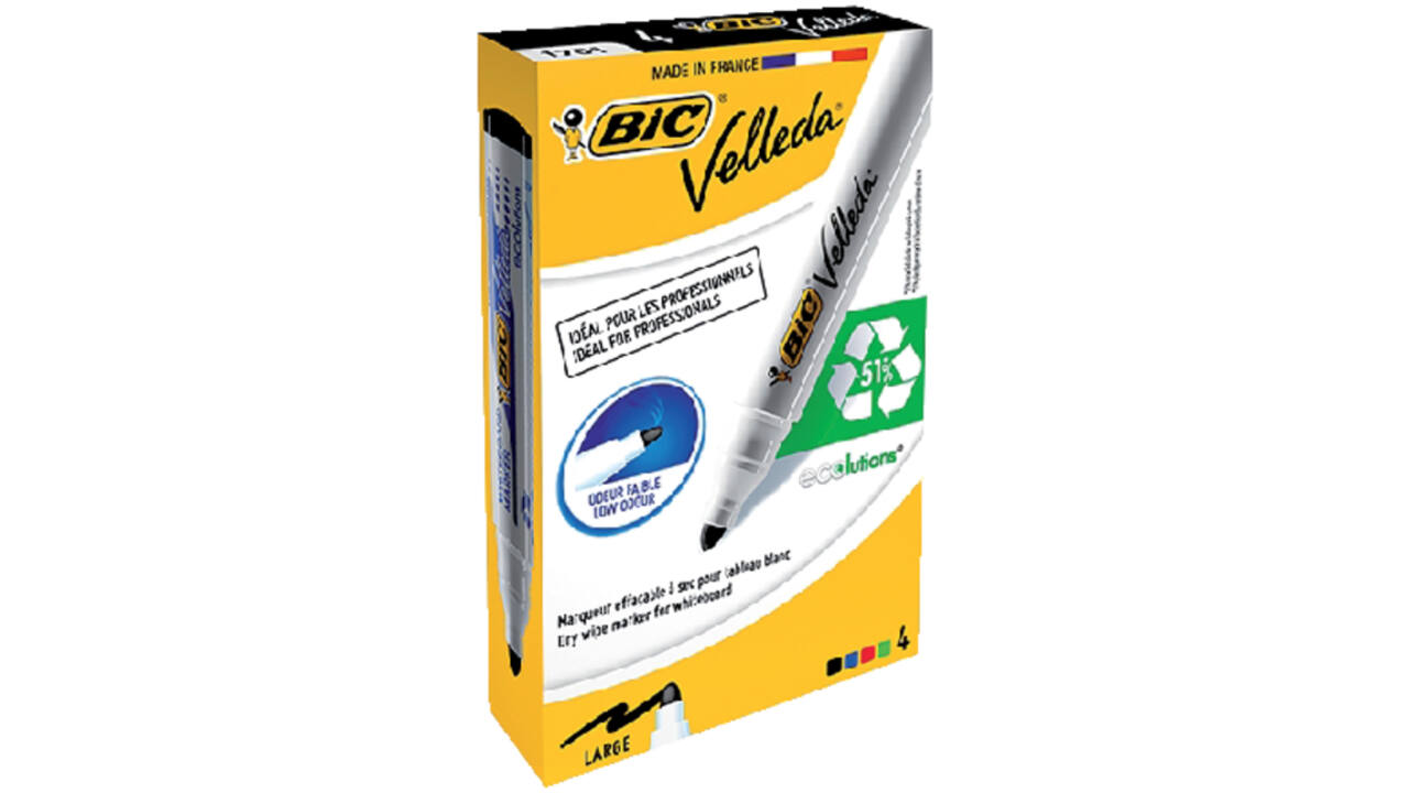 Viltstift Bic Velleda 1701 whiteboard rond large assorti doos à 4 stuks
