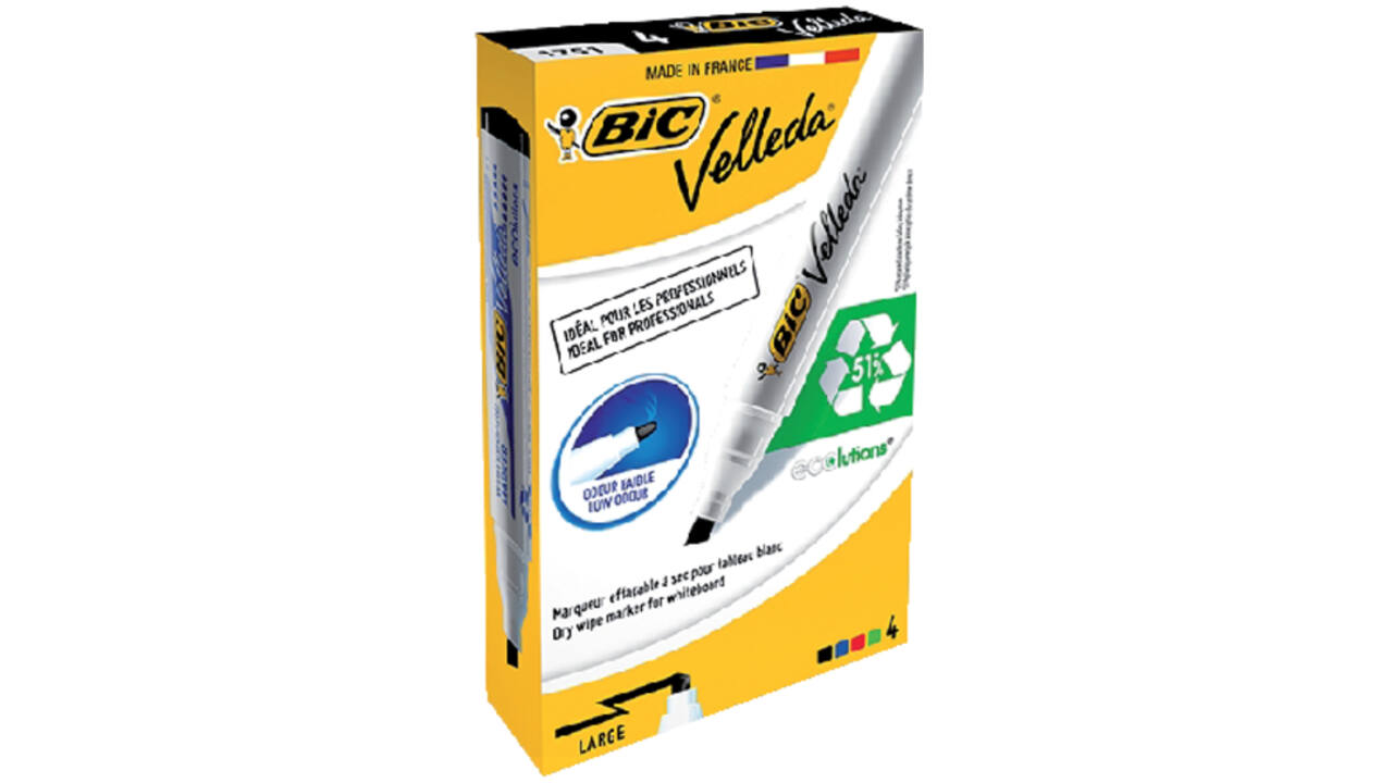 Viltstift Bic Velleda 1751 whiteboard schuin large assorti set à 4 stuks