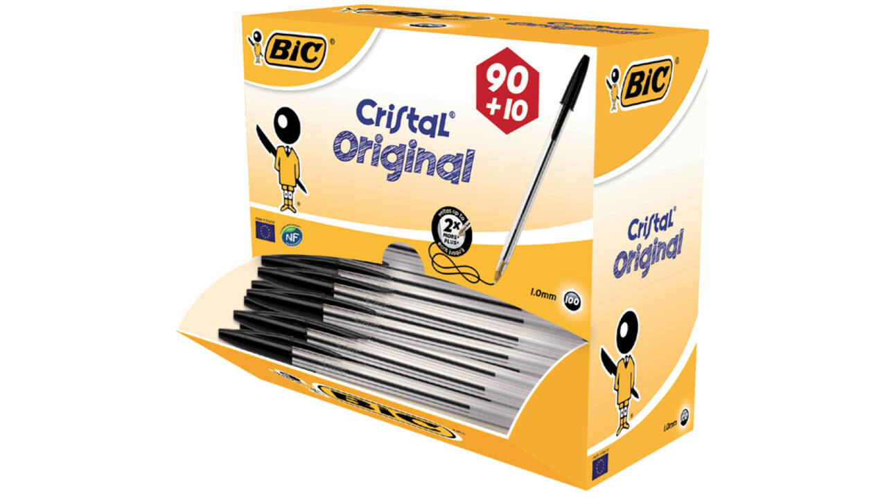 Balpen Bic Cristal medium zwart doos à 90+10 gratis
