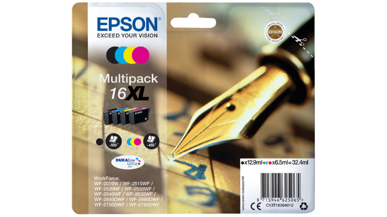 Inktcartridge Epson 16XL T1636 zwart + 3 kleuren