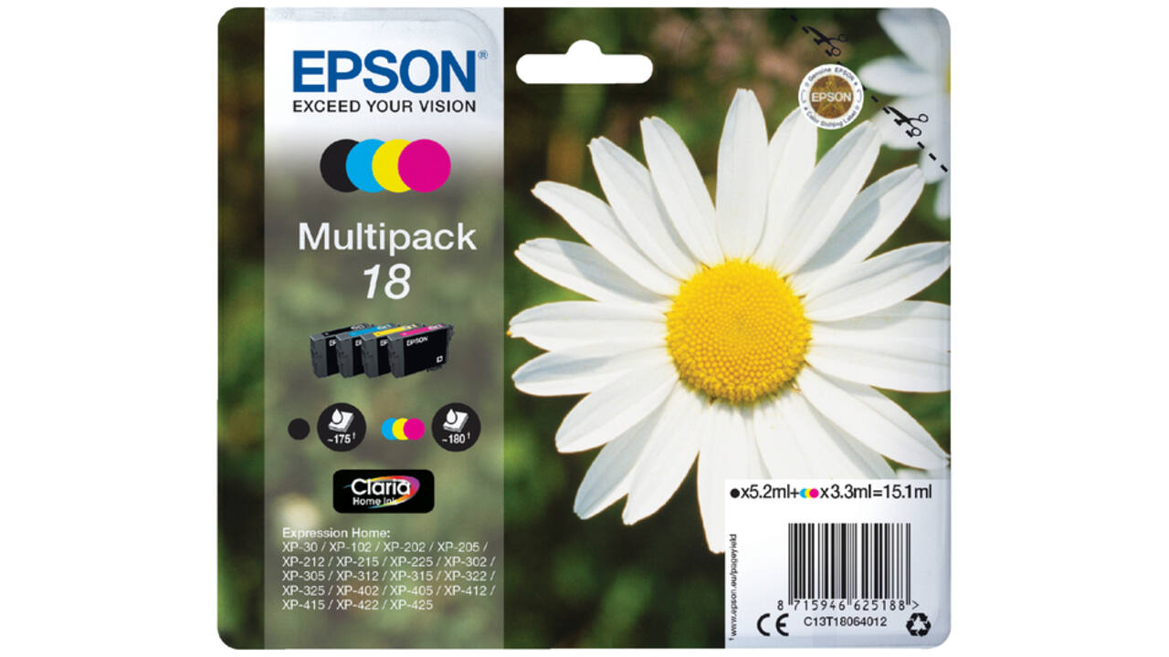 Inktcartridge Epson 18 T1806 zwart + 3 kleuren