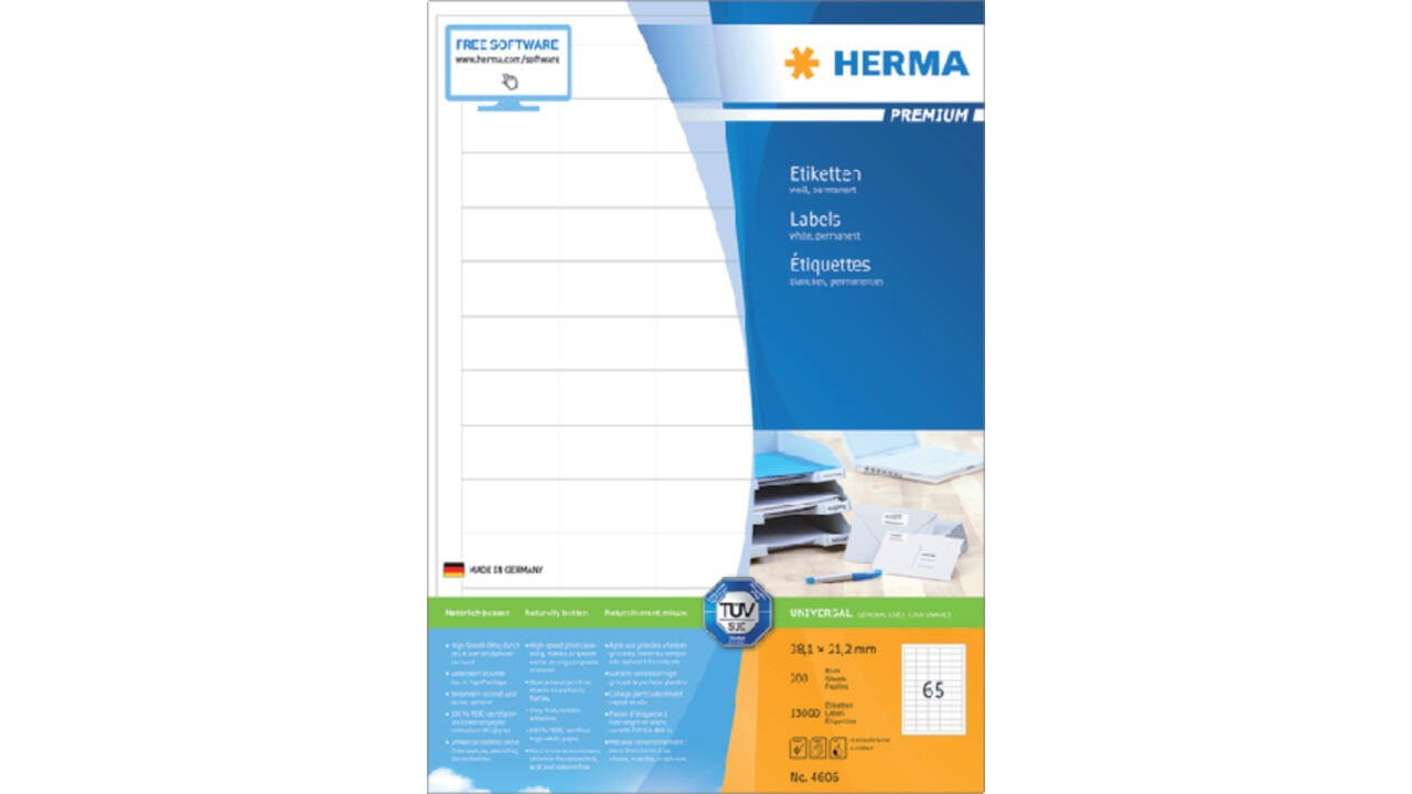 Etiket HERMA 4606 38.1x21.2mm premium wit 13000stuks
