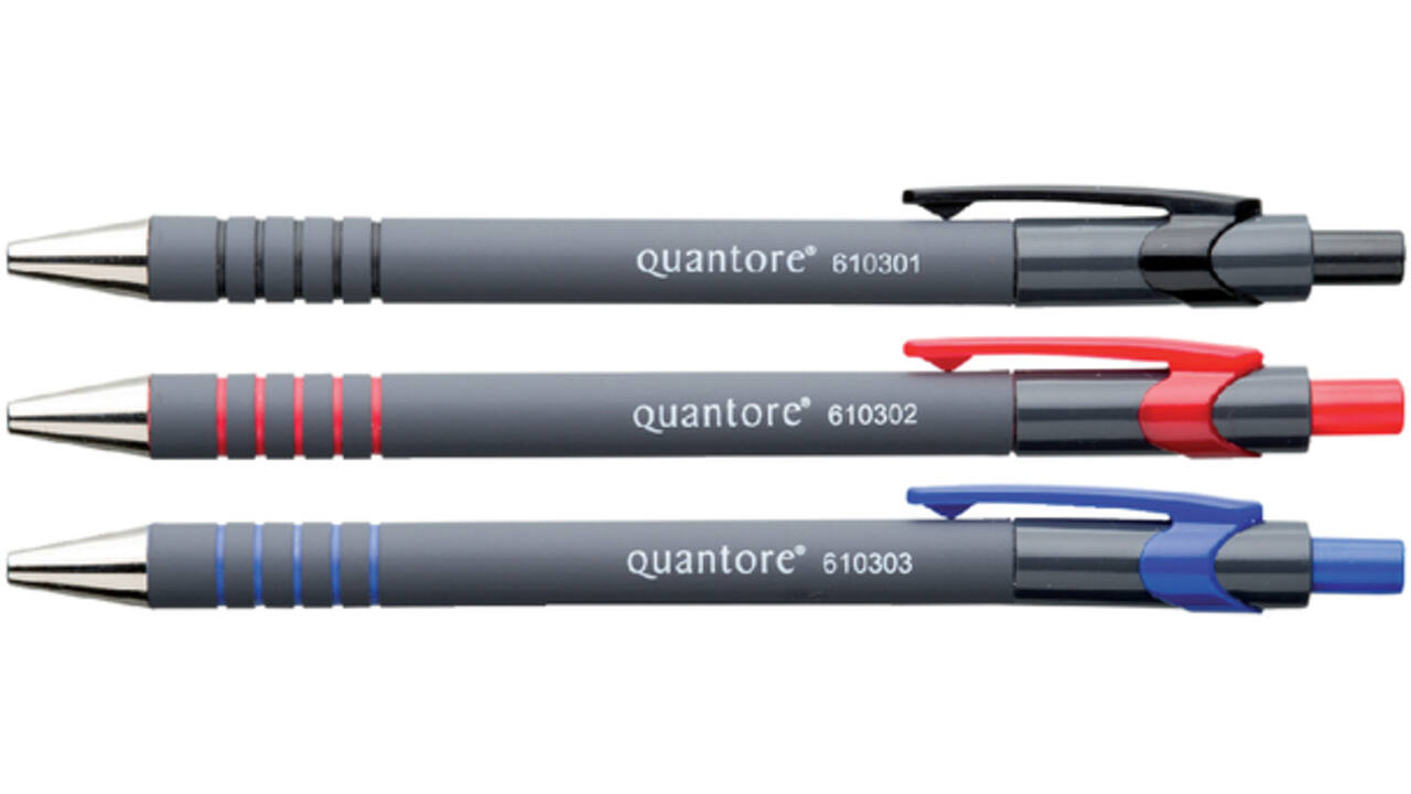 Balpen Quantore rubbergrip drukknop rood medium