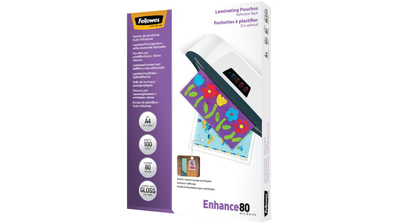 Lamineerhoes Fellowes A4 zelfklevend 2x80micron 100stuks