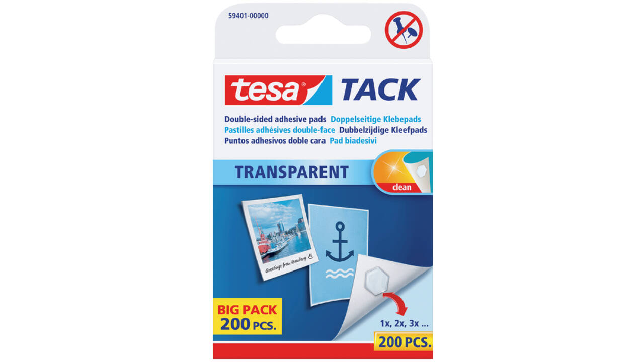 Kleefpads tesa® TACK dubbelzijdig transparant 200 stuks