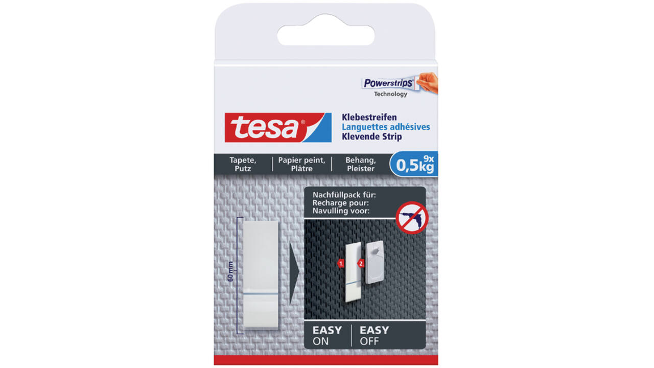 Kleefstrips tesa® behang & pleisterwerk 0,5kg wit 9 stuks