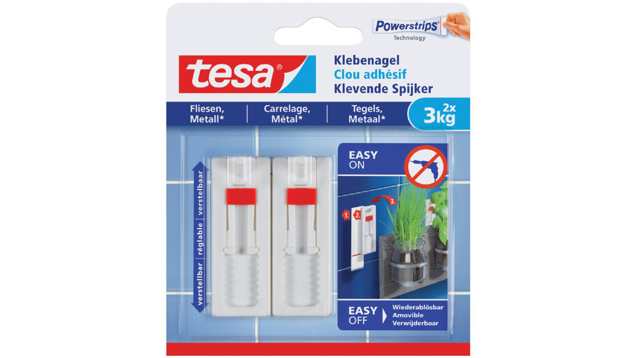 Klevende Spijker tesa® tegels & metaal 3kg verstelbaar wit