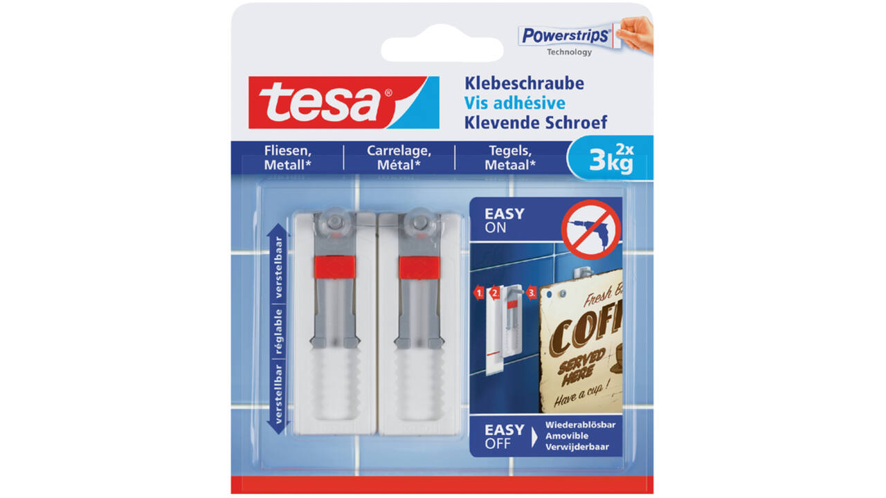 Klevende schroef tesa® tegels & metaal 3kg verstelbaar wit
