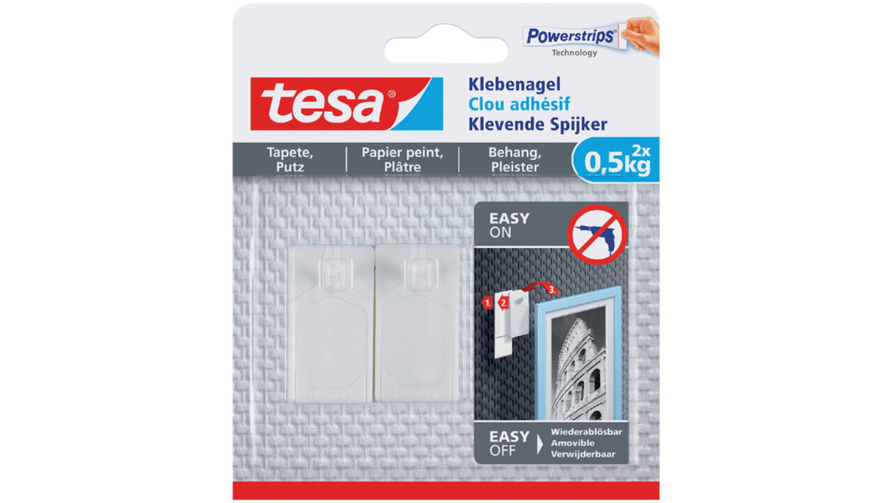 Klevende spijker tesa® behang en pleisterwerk 0,5kg wit