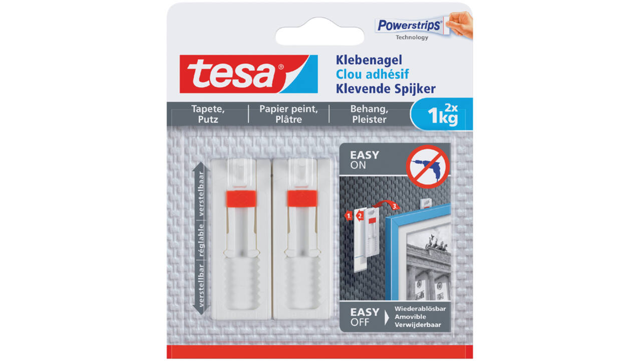 Klevende spijker tesa® behang en pleisterwerk 1kg verstelbaar wit