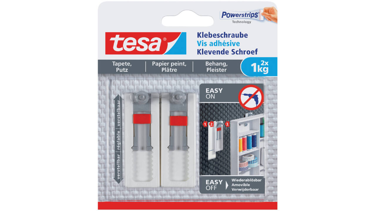 Klevende schroef tesa® behang en pleisterwerk 1kg verstelbaar wit