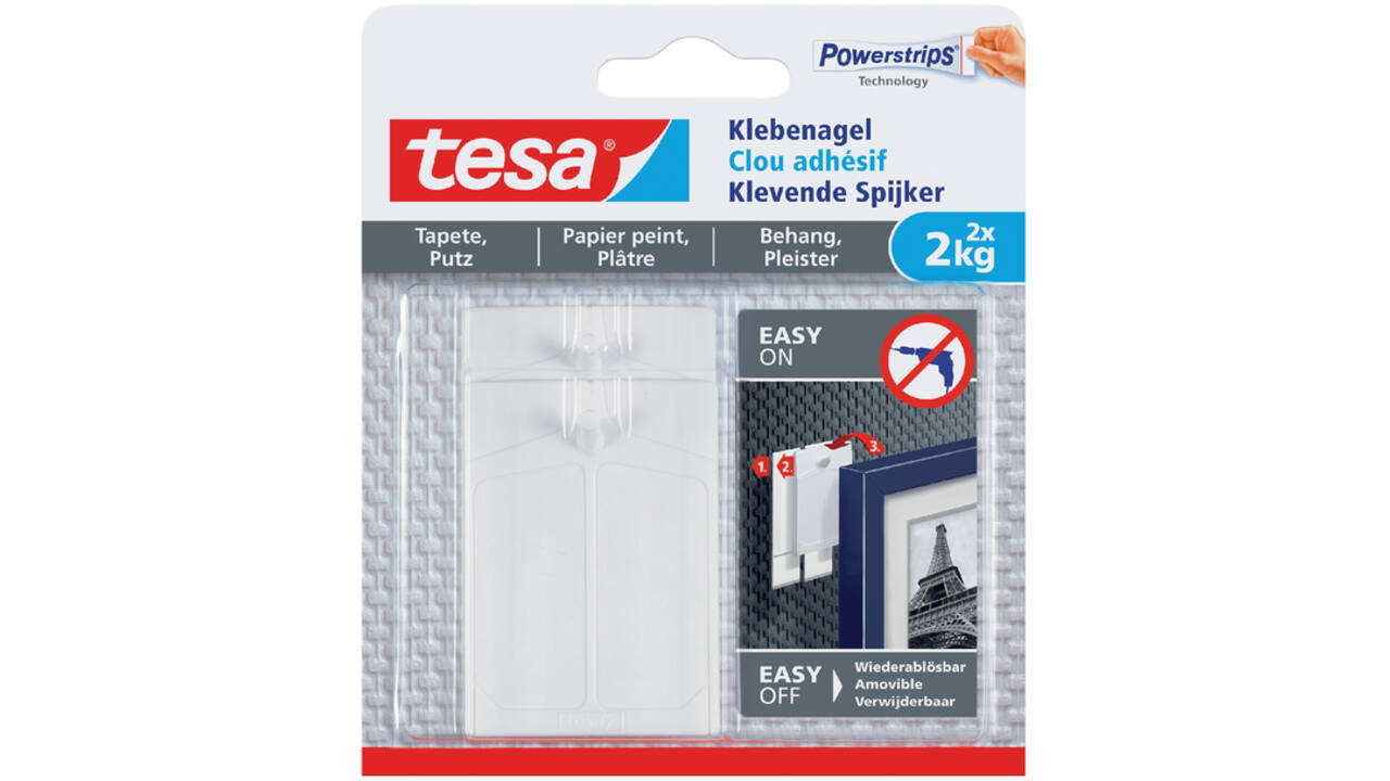Klevende spijker tesa® behang en pleisterwerk 2kg wit 2 stuks