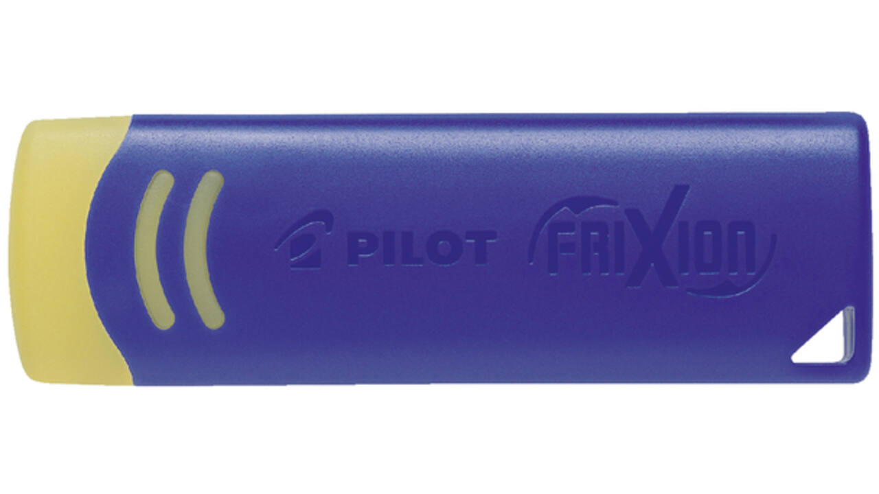 Gum Pilot friXion geel met blauwe houder