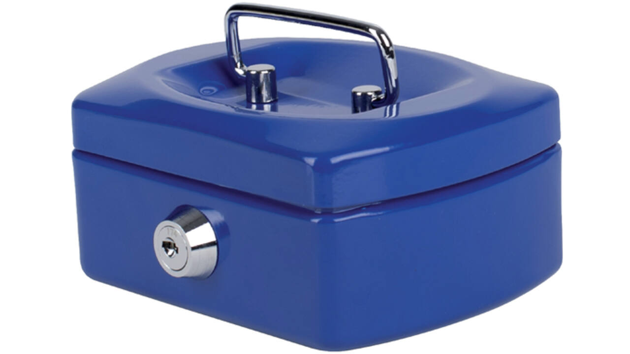 Geldkist Pavo met muntgleuf 125x95x60mm blauw