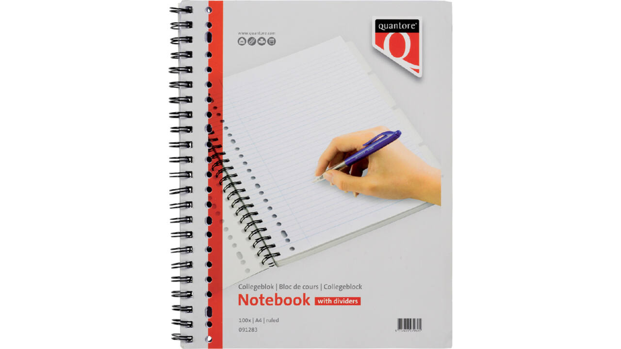 Collegeblok Quantore A4 lijn 23-gaats 4 tabs 100vel 70gr