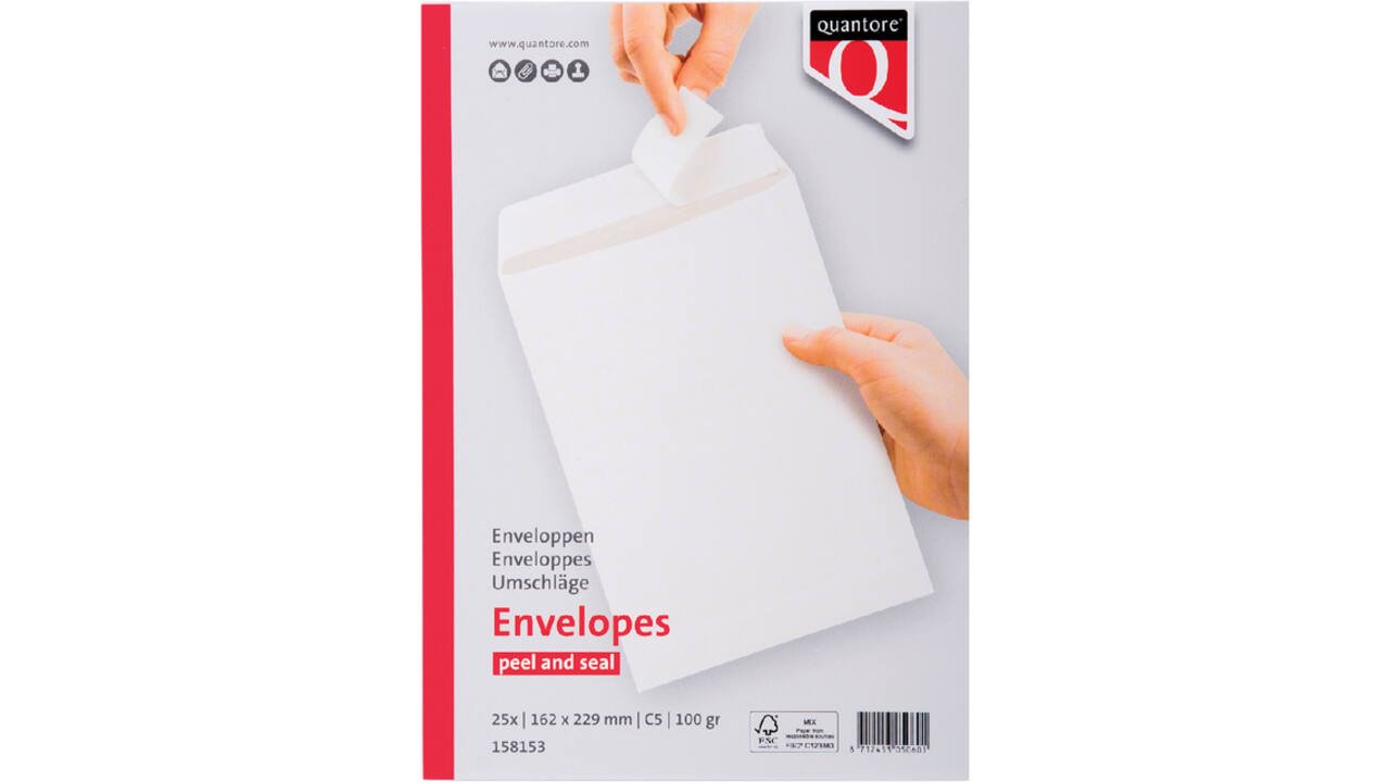 Envelop Quantore akte C5 162x229mm zelfklevend wit 25stuks