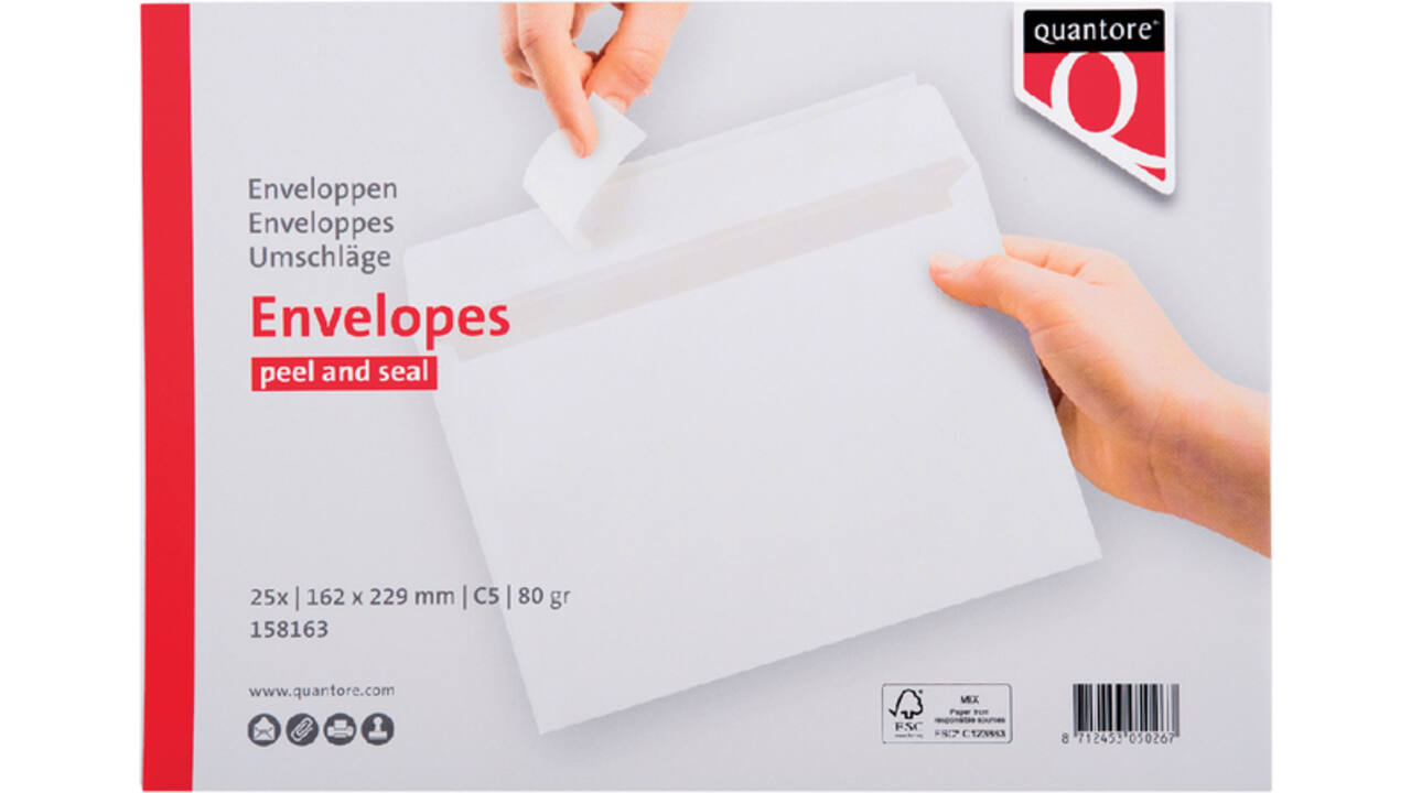 Envelop Quantore bank C5 162x229mm zelfklevend wit 25stuks
