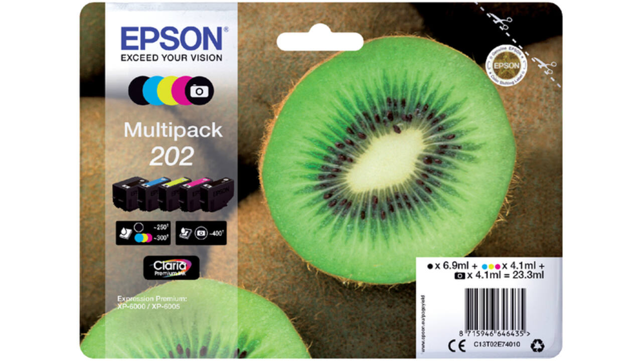Inktcartridge Epson 202 T02E74 zwart + 3 kleuren + foto zwart