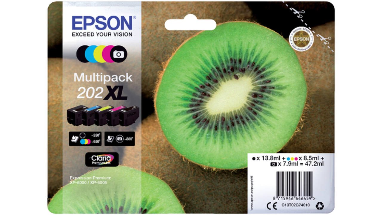 Inktcartridge Epson 202XL T02G74 zwart + 3 kleuren + foto zwart
