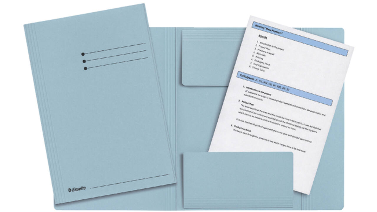 Dossiermap Esselte folio 3 kleppen manilla 275gr blauw