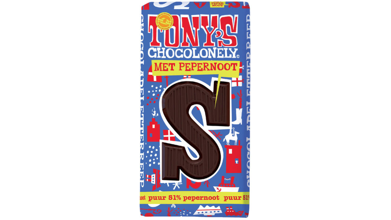 Chocoladeletter Tony's Chocolonely puur pepernoot S 180gr