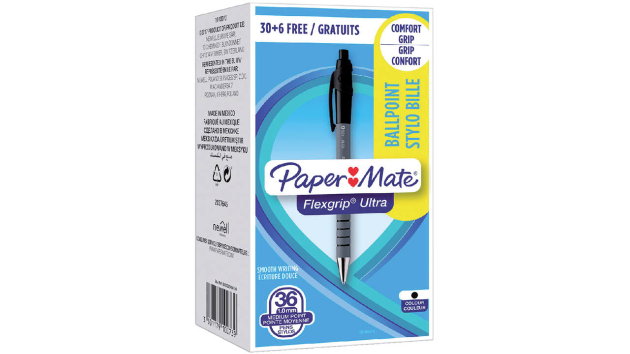 Balpen Paper Mate Flexgrip Ultra medium zwart valuepack 30+6 gratis